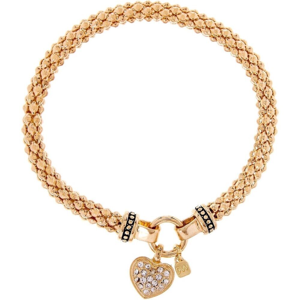 Women's Crystal Pave Heart Stretch Bracelet Gold Tone Stylish Jewelry